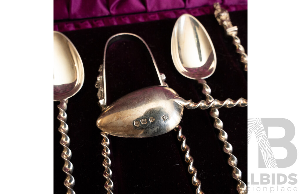 Matching Set of Six Teaspoons and Paid of Sugar Tongs, London, 1890