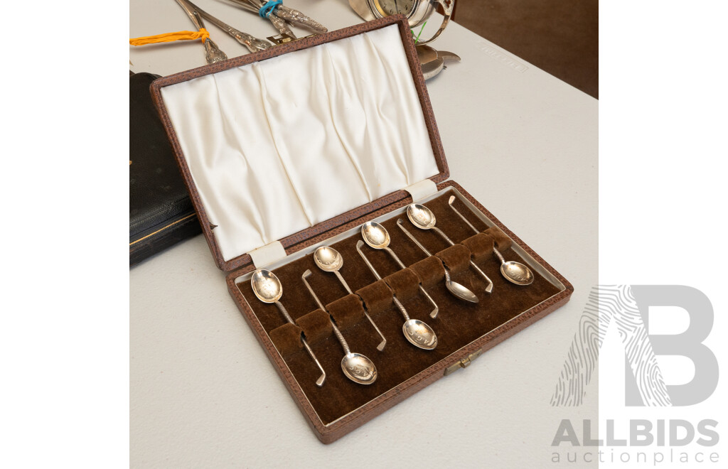 Box Set of Australian Sterling Silver Golfing Tea Spoons, Marked F&R, Fairfax & Roberts, STG, 43g