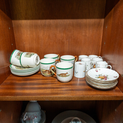 Antique Copeland Spode Leaping the Brook 13 Piece Porcelain Coffee Service Along with Royal Worcester Reproduction Early Hand Painted Worcester Six Duos in Delectable Pattern
