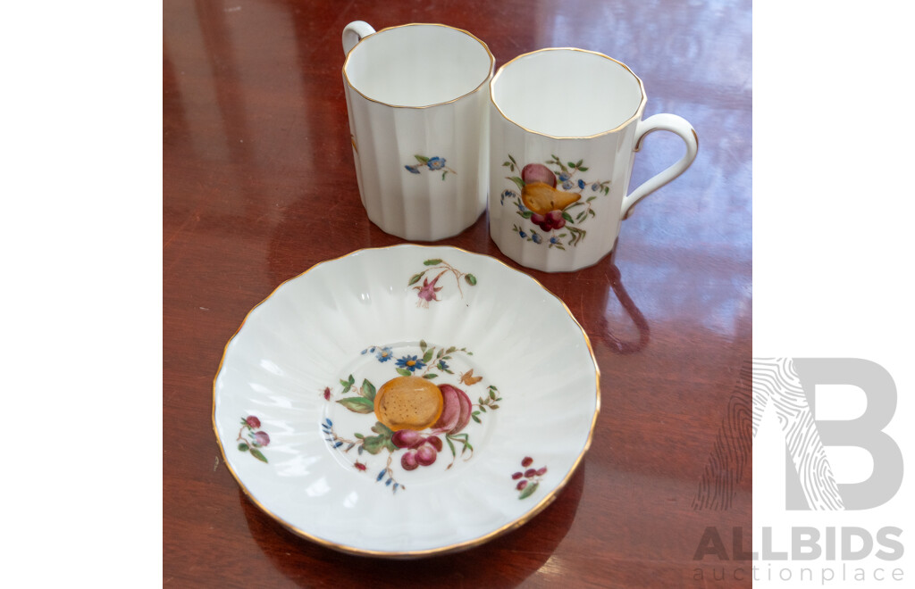 Antique Copeland Spode Leaping the Brook 13 Piece Porcelain Coffee Service Along with Royal Worcester Reproduction Early Hand Painted Worcester Six Duos in Delectable Pattern