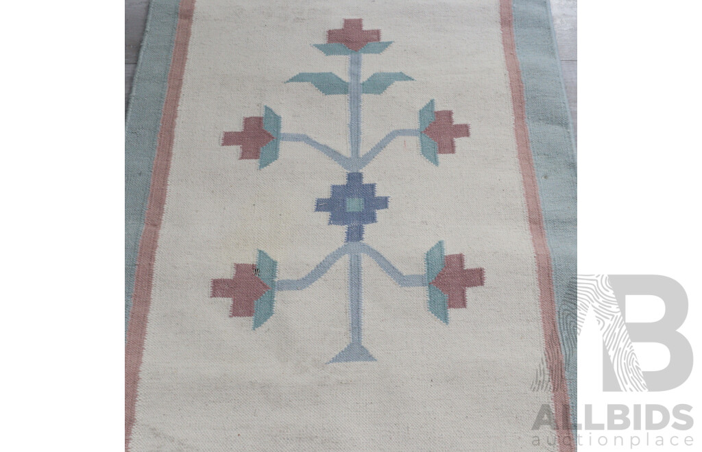 Pair Hand Woven Wool Kilim Hallway Runners with Geometric Foliate Design