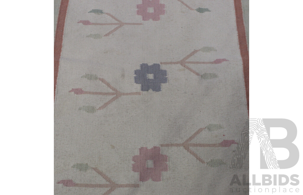 Pair Hand Woven Wool Kilim Hallway Runners with Geometric Foliate Design