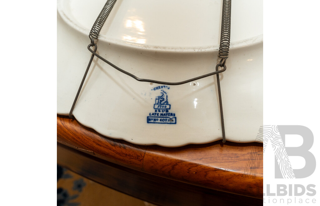 Collection Five Pieces Antique English Blue & White Porcelain Including Pair Early Hand Painted Bowls, Pembroke Bowl and Two Platters