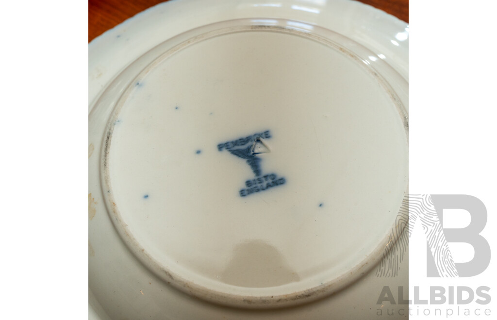 Collection Five Pieces Antique English Blue & White Porcelain Including Pair Early Hand Painted Bowls, Pembroke Bowl and Two Platters