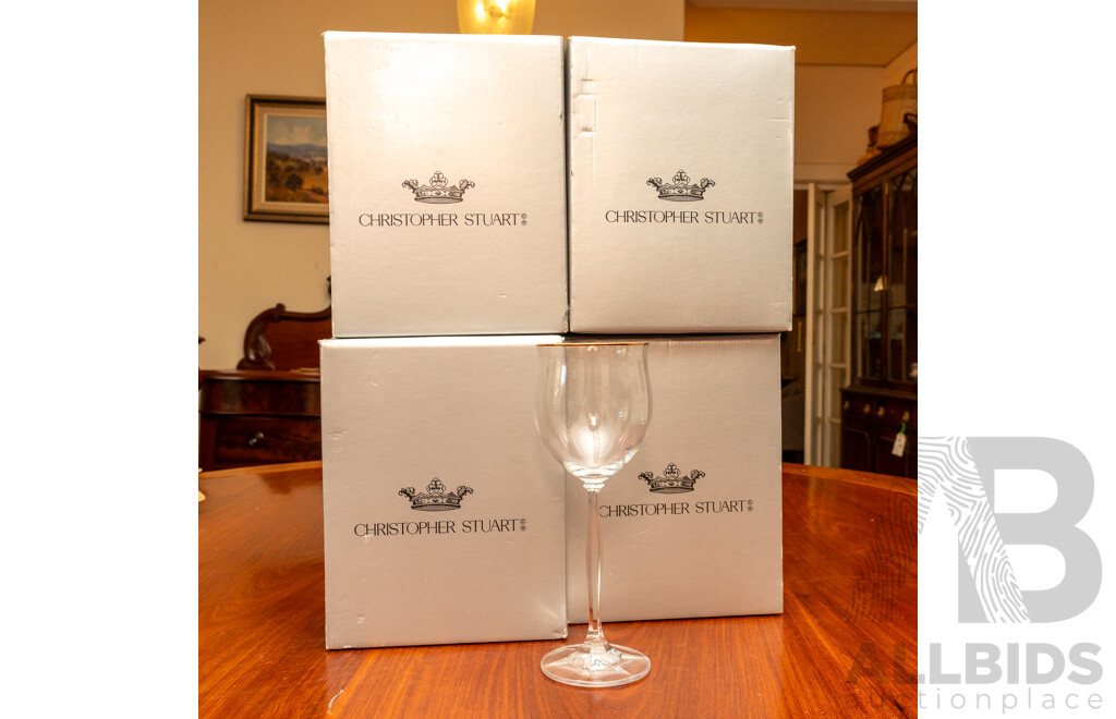 Three Sets of Four Christopher Stuart Wine Glasses and One Set with Two in Talia Gold, in Original Boxes