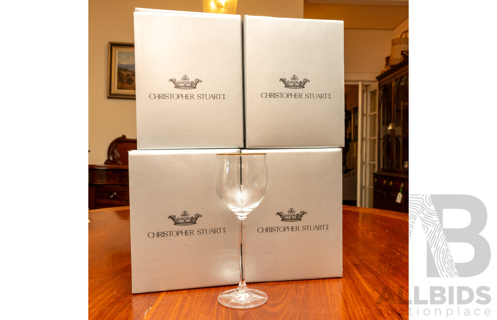 Four Sets of Four Christopher Stuart Wine Glasses in Talia Gold, in Original Boxes