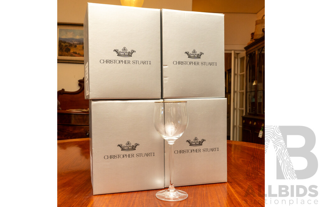 Four Sets of Four Christopher Stuart Wine Glasses in Talia Gold, in Original Boxes