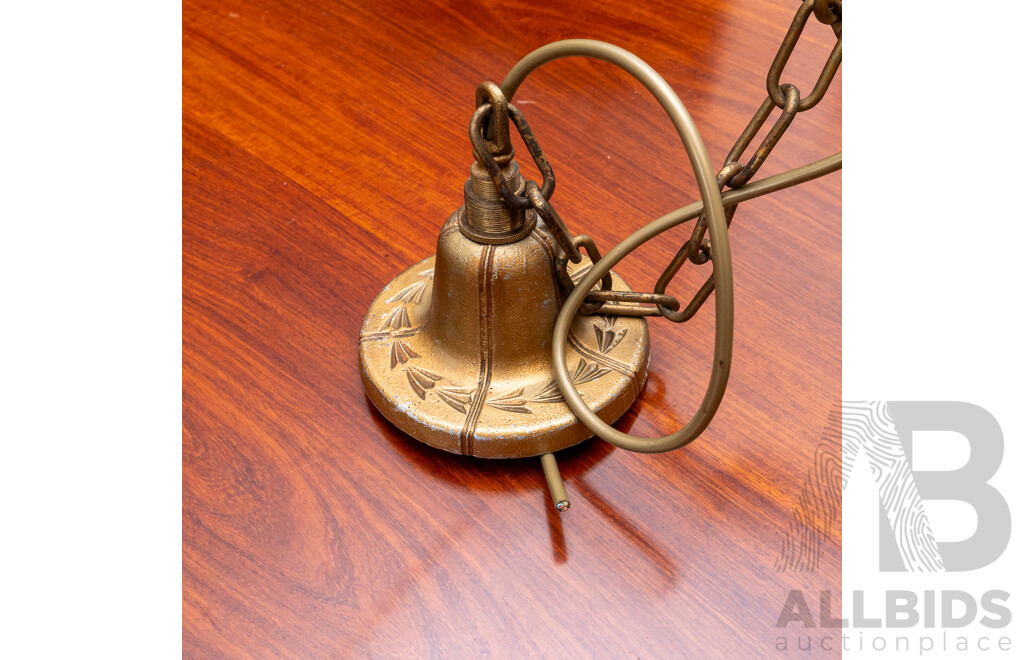 Wonderful Antique Art Deco Brass Hanging Ceiling Light with Five Glass Covers with Graduating Colour Detail