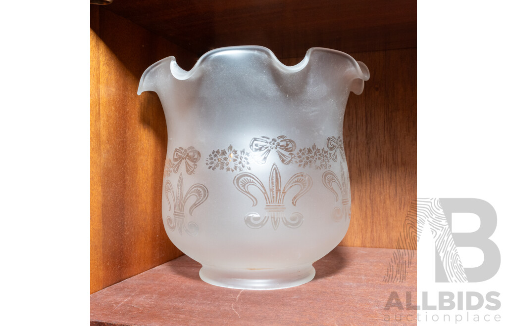 Collection Four Antique Glass Light Covers Including Two Different Graduating Cranberry Glass Art Nouveau Examples with Etched Decoration