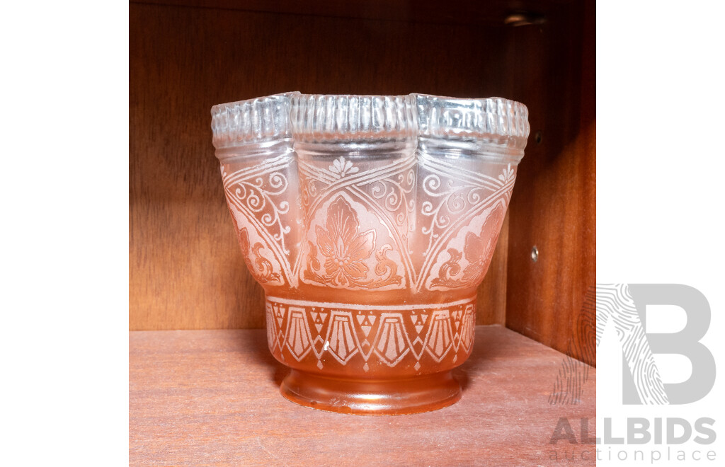 Collection Four Antique Glass Light Covers Including Two Different Graduating Cranberry Glass Art Nouveau Examples with Etched Decoration