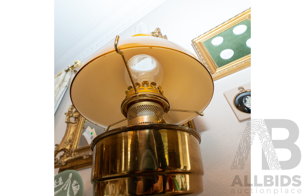Vintage Brass Aladdin Lamp with Glass Shade and Flue Converted to Electricity