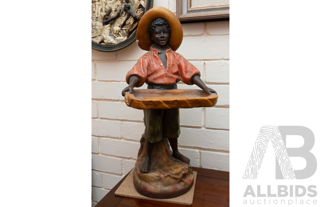 Vintage Hand Painted Earthenware Farm Boy with Tray Figure