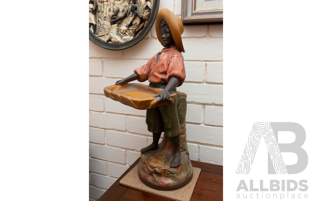 Vintage Hand Painted Earthenware Farm Boy with Tray Figure