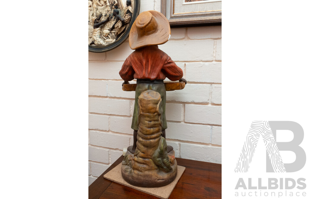 Vintage Hand Painted Earthenware Farm Boy with Tray Figure