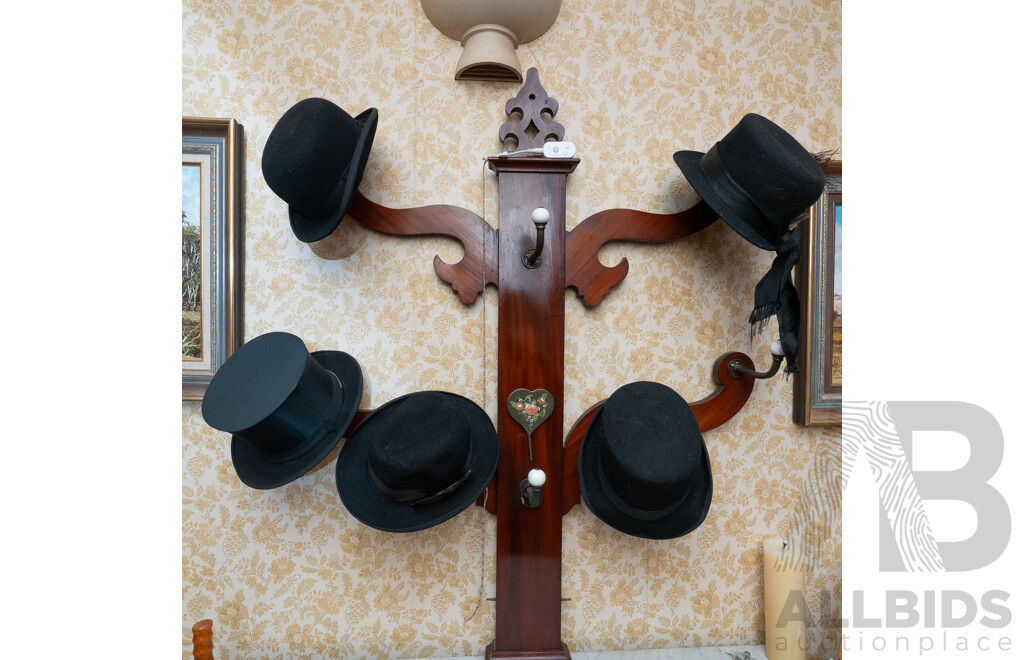 Collection Vintage Hats Including Top Hat by Welt Klapphut, Bowler Hat by Dunn & Co