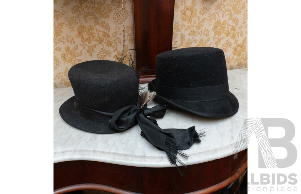 Collection Vintage Hats Including Top Hat by Welt Klapphut, Bowler Hat by Dunn & Co