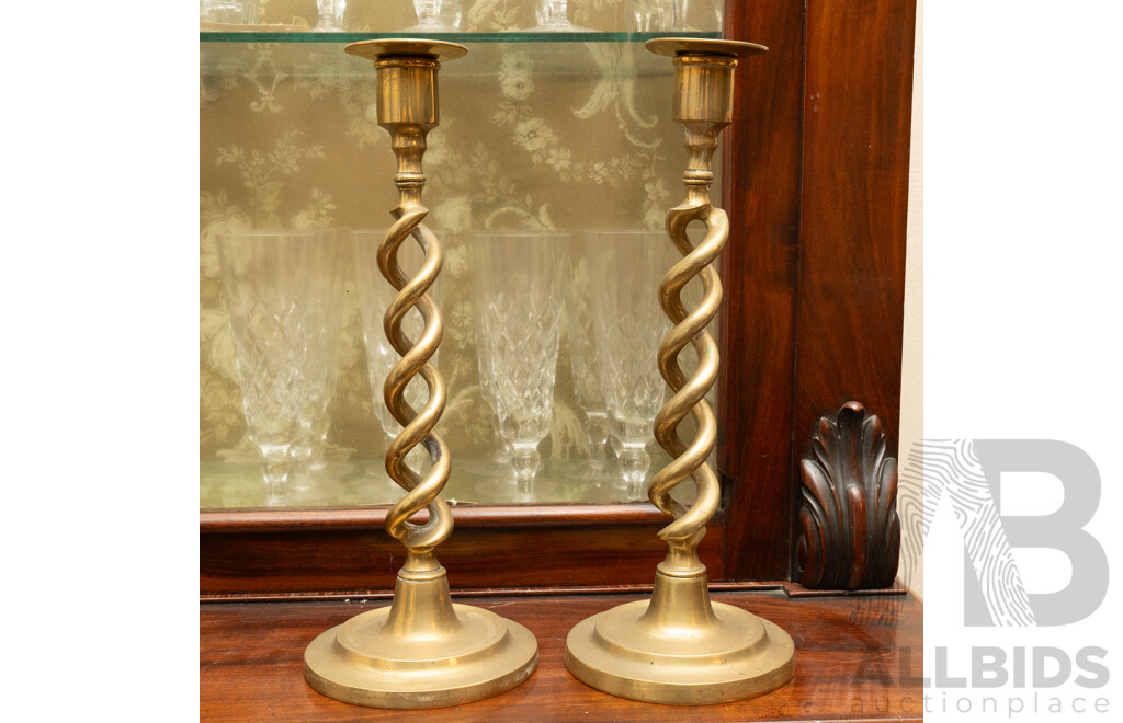 Pair Antique Brass Double Twist Candle Holders