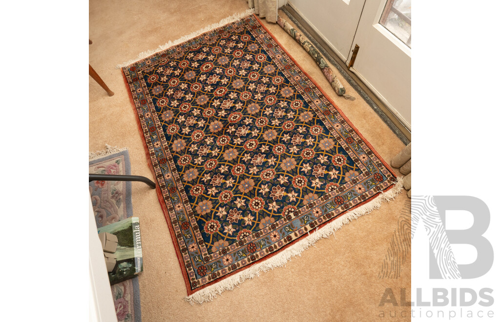 Vintage Hand Knotted Persian Varamin Soft Wool Rug with Mina Khani Design