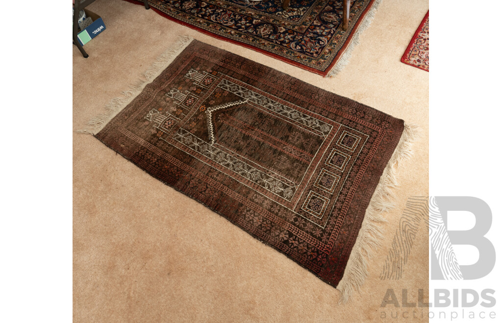 Vintage Hand Knotted Persian Baluchi Soft Wool Prayer Rug with Tree of Life Mihrab Design