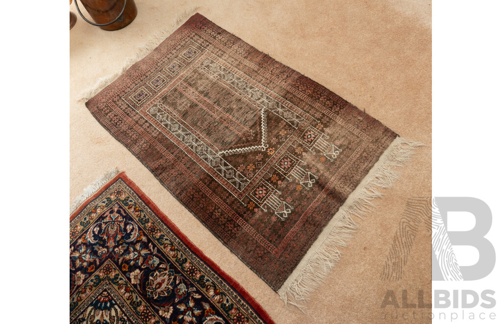Vintage Hand Knotted Persian Baluchi Soft Wool Prayer Rug with Tree of Life Mihrab Design