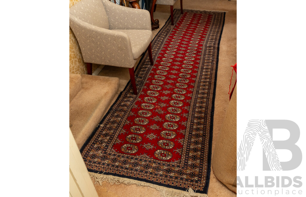 Large Hand Knotted Afghan Wool Bokhara Style Hallway Runner with Gul Design