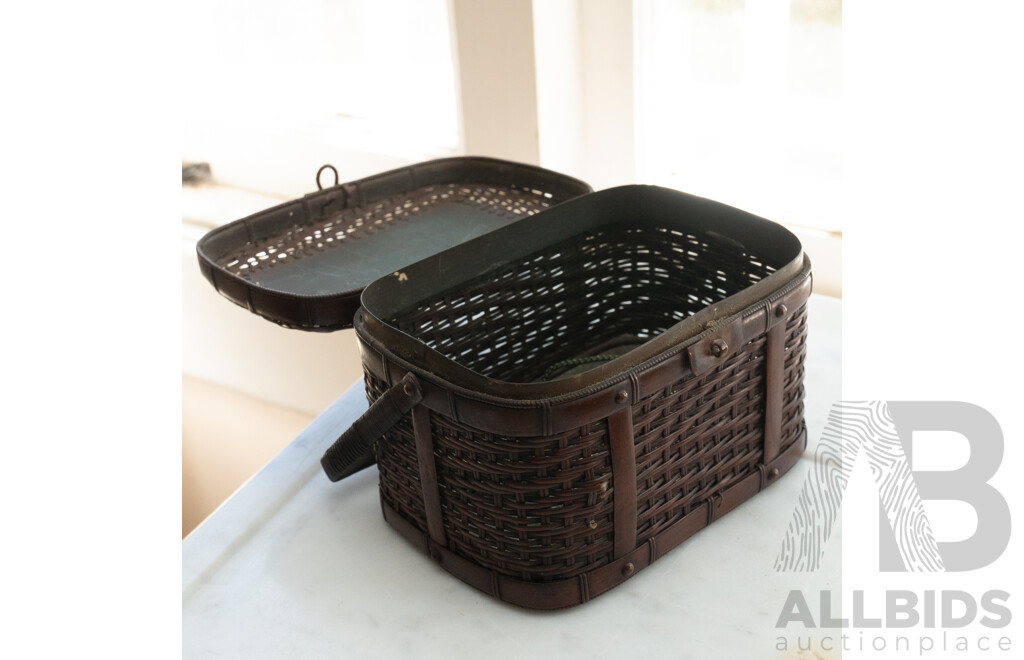 Vintage Japanese Metal Lidded Box in Woven Metal Basket Form