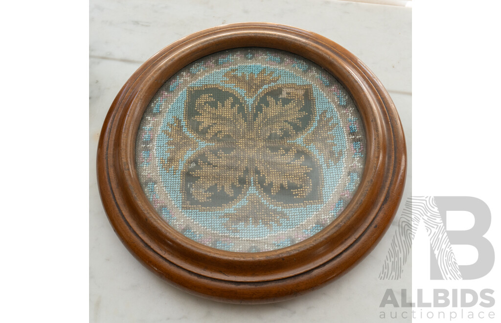Antique Miniature Bead Work Panel in Wooden Frame