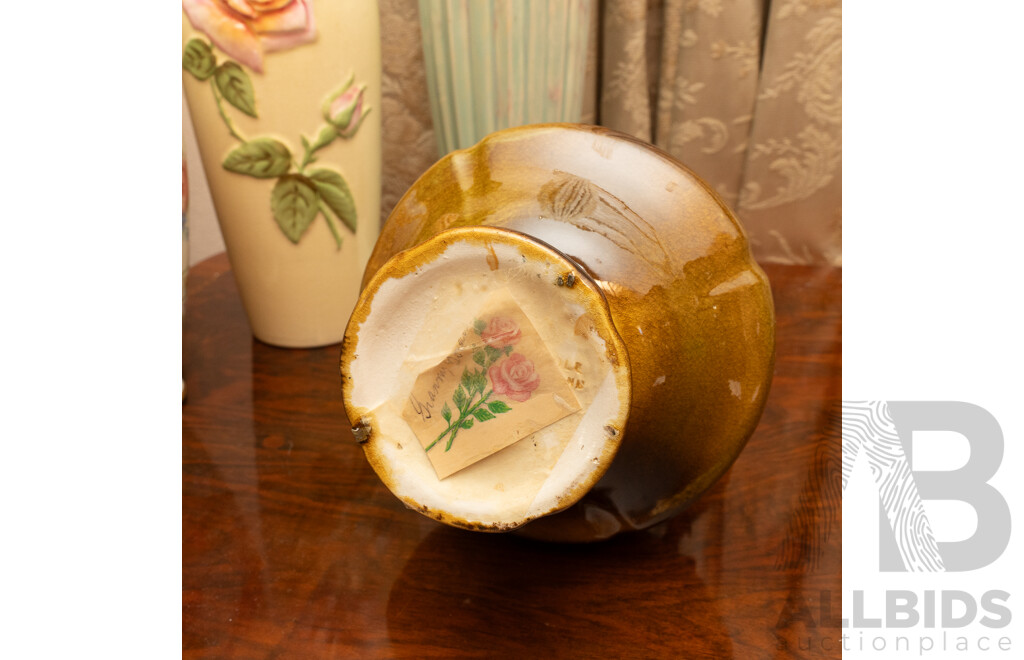Collection English Porcelain Vases Including Brown Wardle Example, Royal Winton with Applied Rose and More