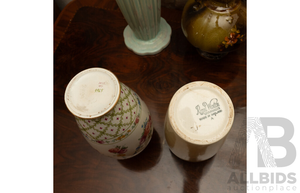 Collection English Porcelain Vases Including Brown Wardle Example, Royal Winton with Applied Rose and More