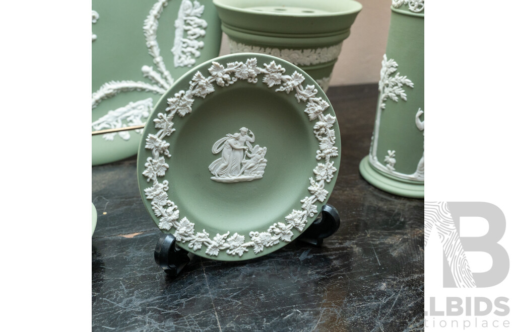 Collection Five Pieces Wedgwood Jasper Ware in Sage Green