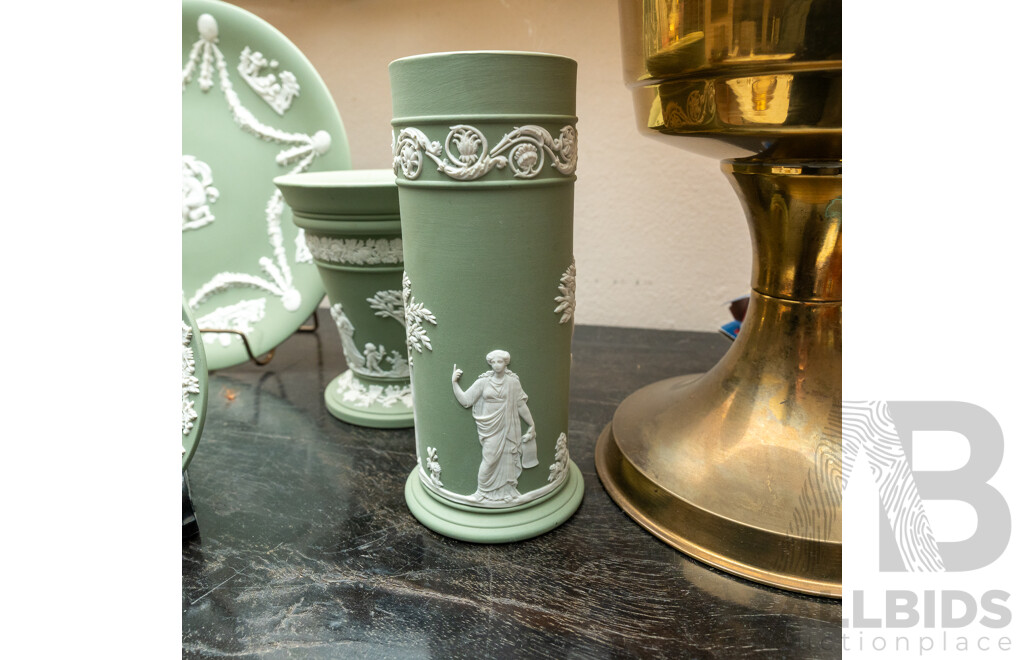 Collection Five Pieces Wedgwood Jasper Ware in Sage Green