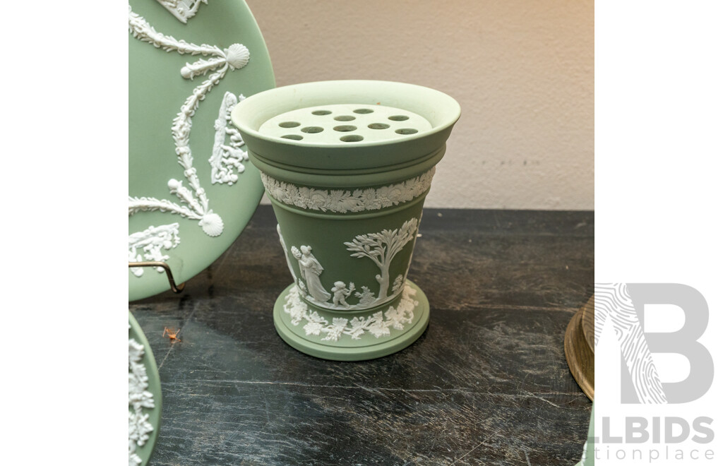 Collection Five Pieces Wedgwood Jasper Ware in Sage Green