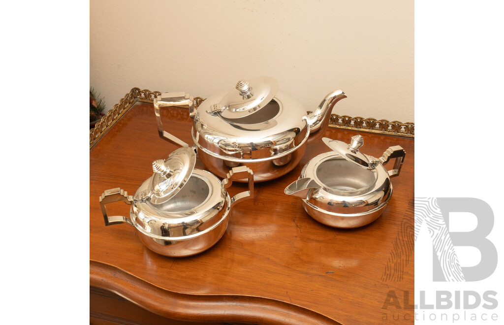 Vintage Three Piece Art Deco Silver Plate Tea Set by Empire Plate
