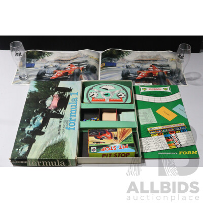 Fosters F1 Nov 1990 - 500th Grand Prix Commemorative Midi Glasse  Together with Vintage Waddington’s Formula 1 Car Racing Game
