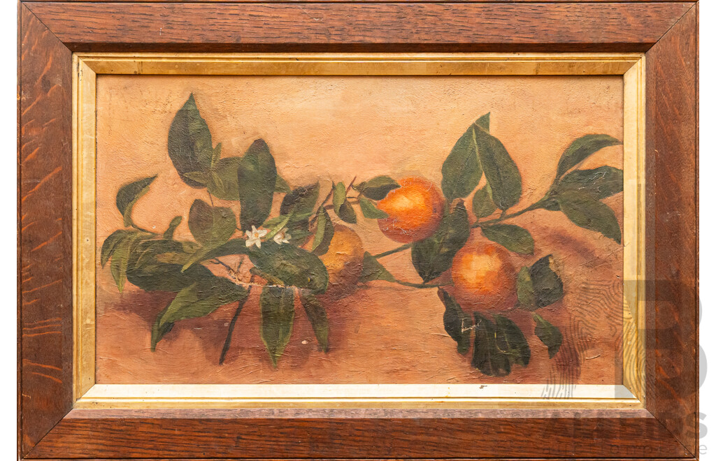 Artist Unknown, (19th Century), Oranges & Blossoms, Original Antique Oil on Canvas Cloth, 43.5 x 63.5 cm (frame)