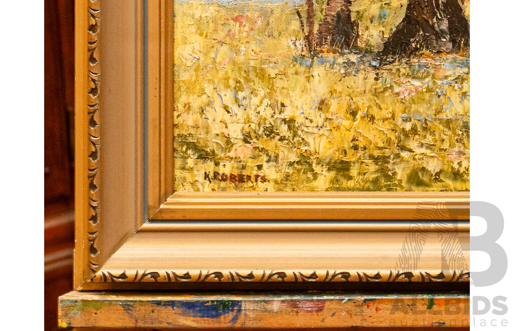 K. Roberts, (20th Century, Australian), Original Oil on Canvas, Secluded Bush Cottage, 57.5 x 45 cm (frame)