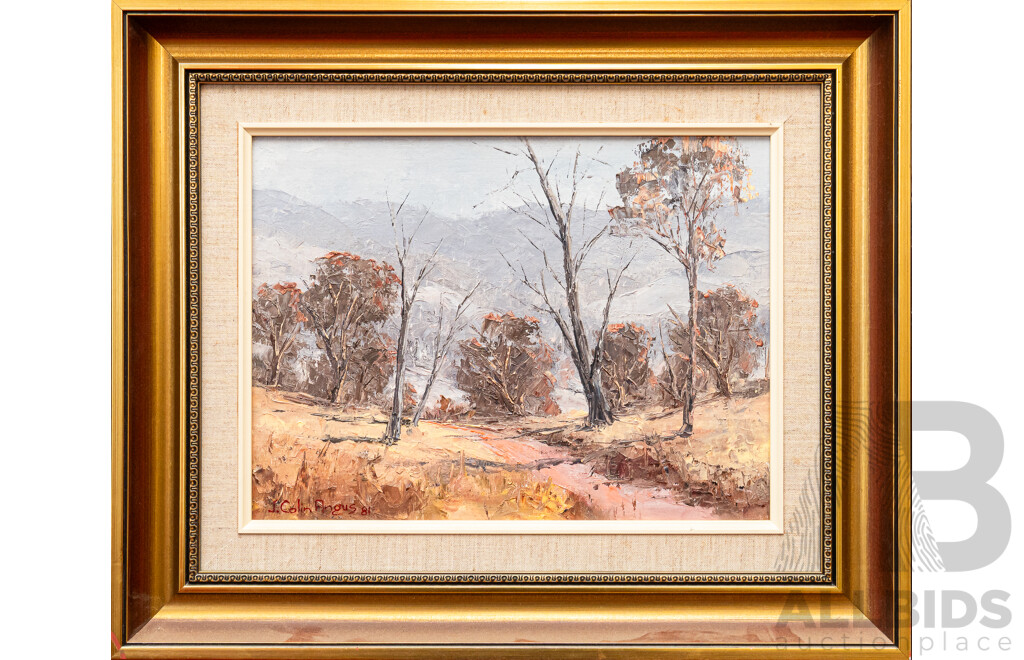 J. Colin Angus, (20th Century, Australian, 1907-2002), Track Through the Bush (1981), Lovely Original Oil on Canvas Board, 48 x 58 cm (frame)
