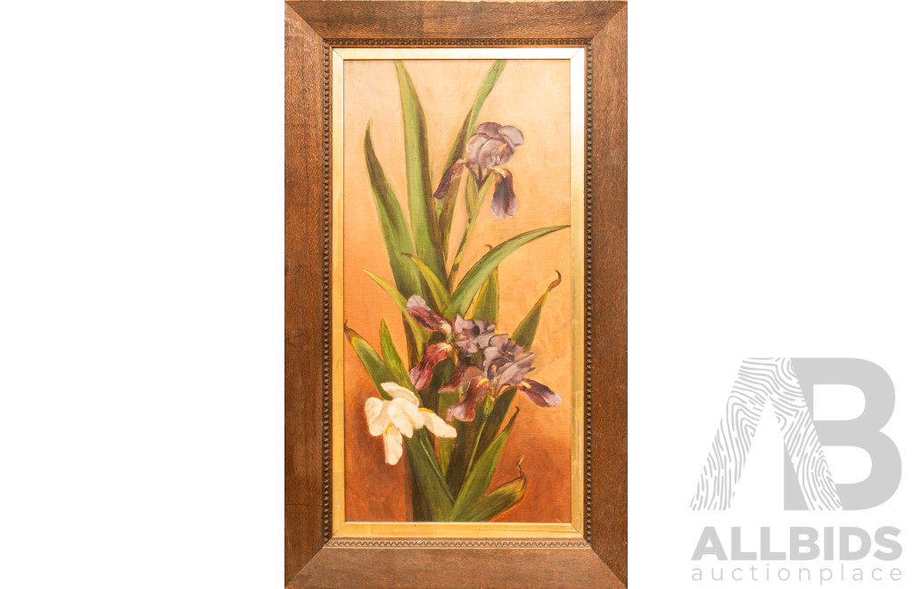 Artist Unknown (19th Century), Orchids, Original Antique Oil on Canvas Cloth, 74 x 44 cm (frame)