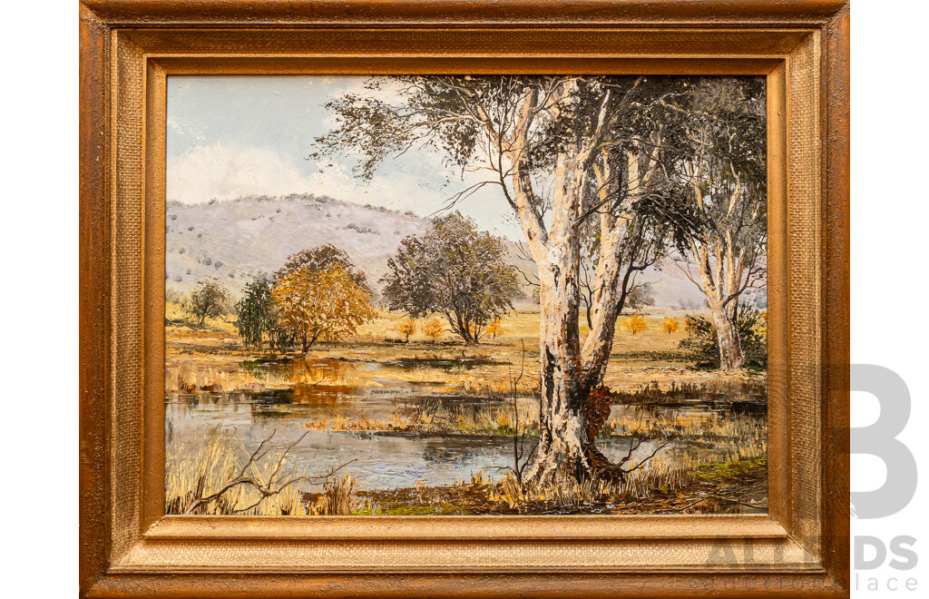 Gustav Pirstitz, (20th Century, Czech-Born Australian, 1922-?), Autumn Near Tangambalanga (1973), Lovely Original Vintage Oil on Canvas Cloth, 64 X 82 Cm (frame)