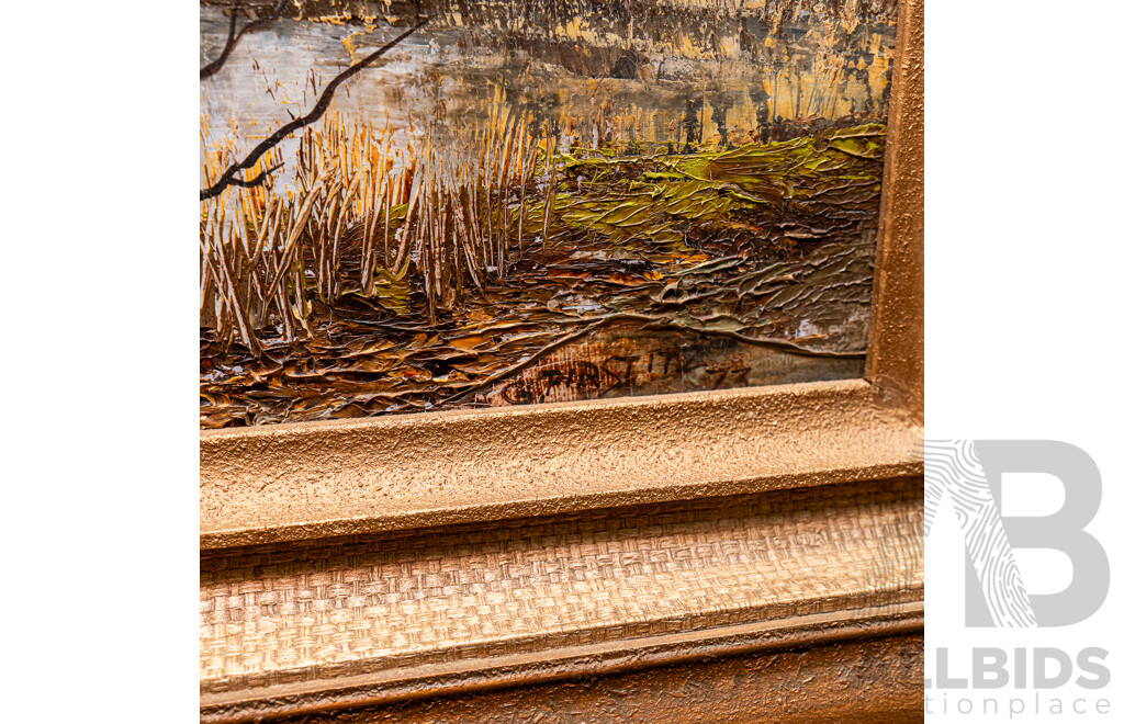 Gustav Pirstitz, (20th Century, Czech-Born Australian, 1922-?), Autumn Near Tangambalanga (1973), Lovely Original Vintage Oil on Canvas Cloth, 64 X 82 Cm (frame)