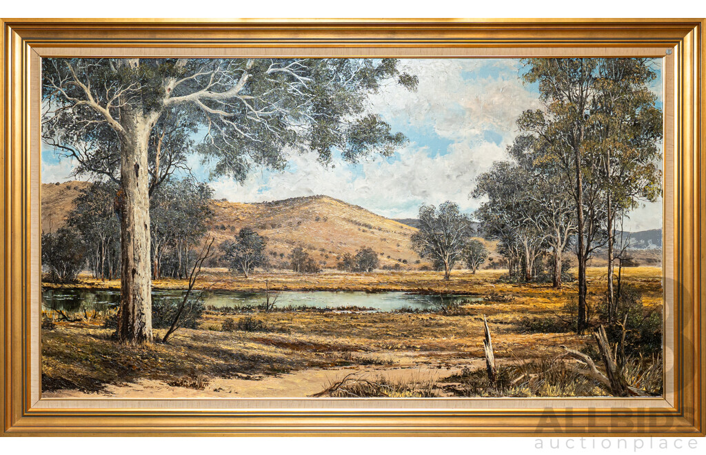 Gustav Pirstitz, (20th Century, Czech-Born Australian, 1922-?), Summer in Kiewa Valley (1978), Fabulous Original Vintage Oil on Canvas Cloth, 120 x 201 cm (frame)