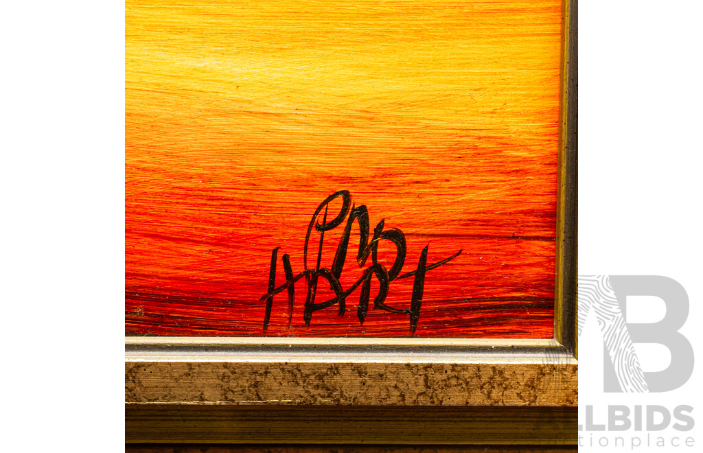 Pro Hart, (20th Century, Australian, 1928-2006), Outback Landscape (1981), Oil on Board, 37 x 37 cm (frame)