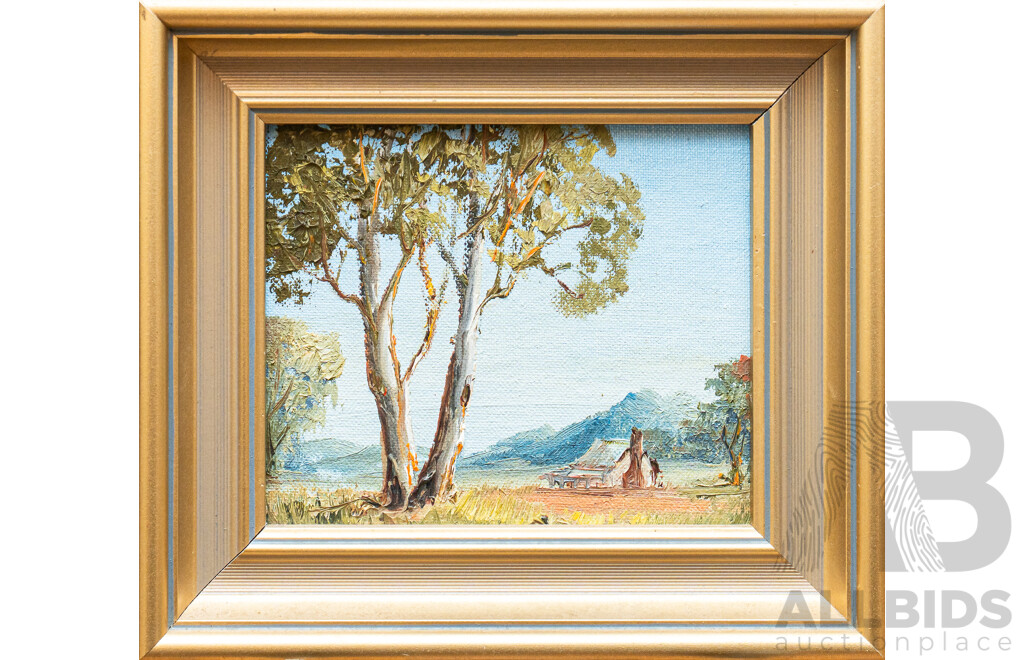 Nan Rogers, (20th Century, Australian), Dear Old Gum Trees (ACT) & Mountain Beauty (ACT), Lovely Pair of Original Oil on Canvas Miniatures, 18 x 20 cm (frames) (2)
