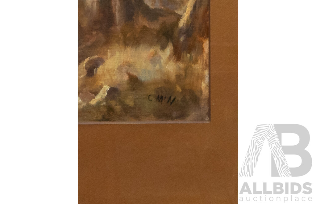 C.M.N, (Australian, Exact Date Unknown), Lone Gum Tree, Fabulous Original Vintage Oil on Canvas, 63 x 51 cm (frame)