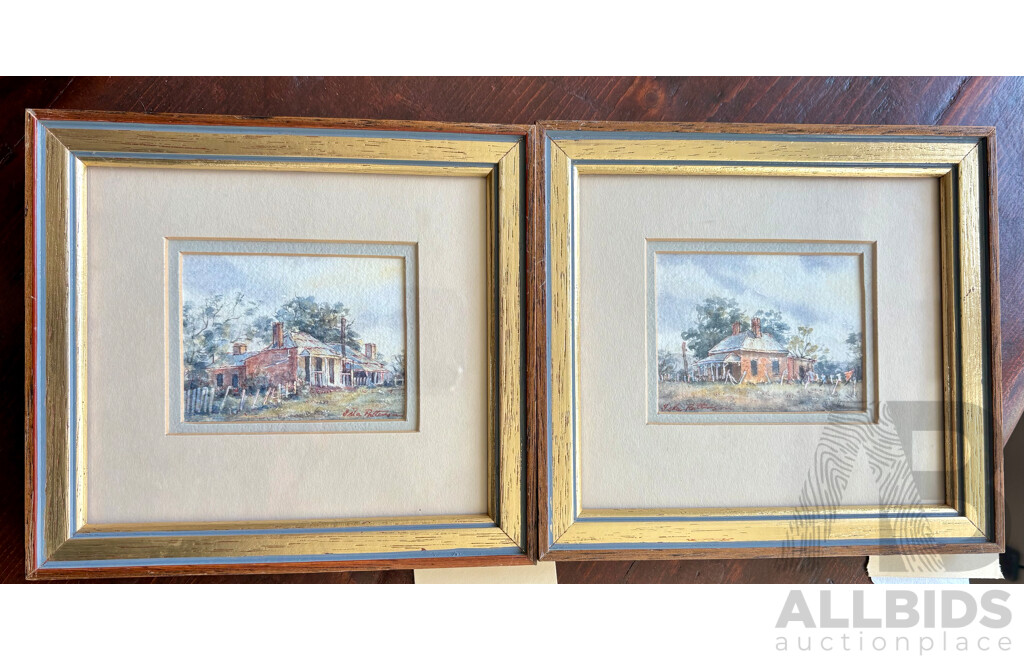 Isla Patterson (20th Century, Australian), Scene From Old Yass I & II, Pair of Lovely Miniature Original Watercolour and Inks, 14.5 x 16 cm (frames) (2)