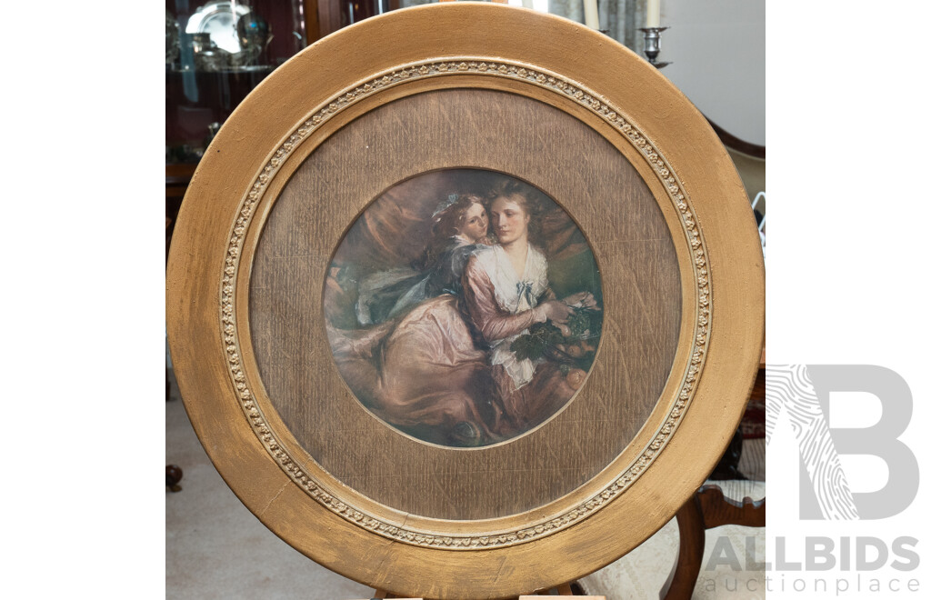Artist Unknown, (20th Century), Pensive Young Woman with Child, Antique Colour Print, 39 x 39 cm (frame)