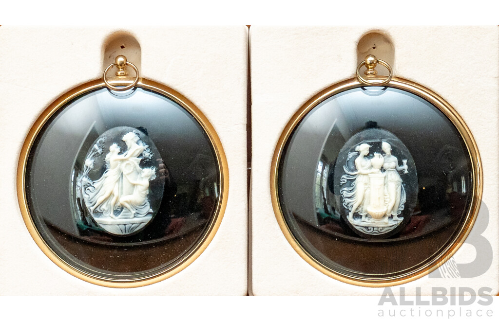 Peter Bates, (20th Century, British), Pair of Intricate Resin Miniature Cameos - Water Maidens & Dancers, 7 x 7 cm (frame) (2)