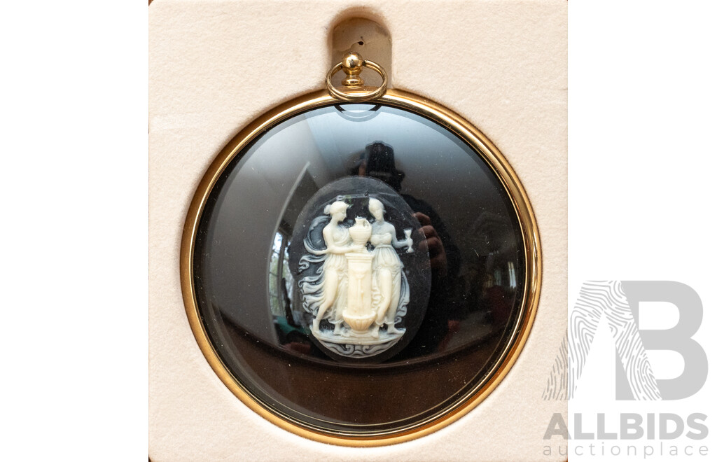 Peter Bates, (20th Century, British), Pair of Intricate Resin Miniature Cameos - Water Maidens & Dancers, 7 x 7 cm (frame) (2)
