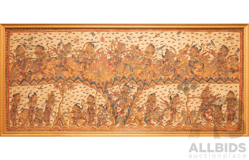 Artist Unknown, (Balinese School), Garuda & the Eight Gods, Coloured Ink on Canvas, 83 x 192 cm (image approx)