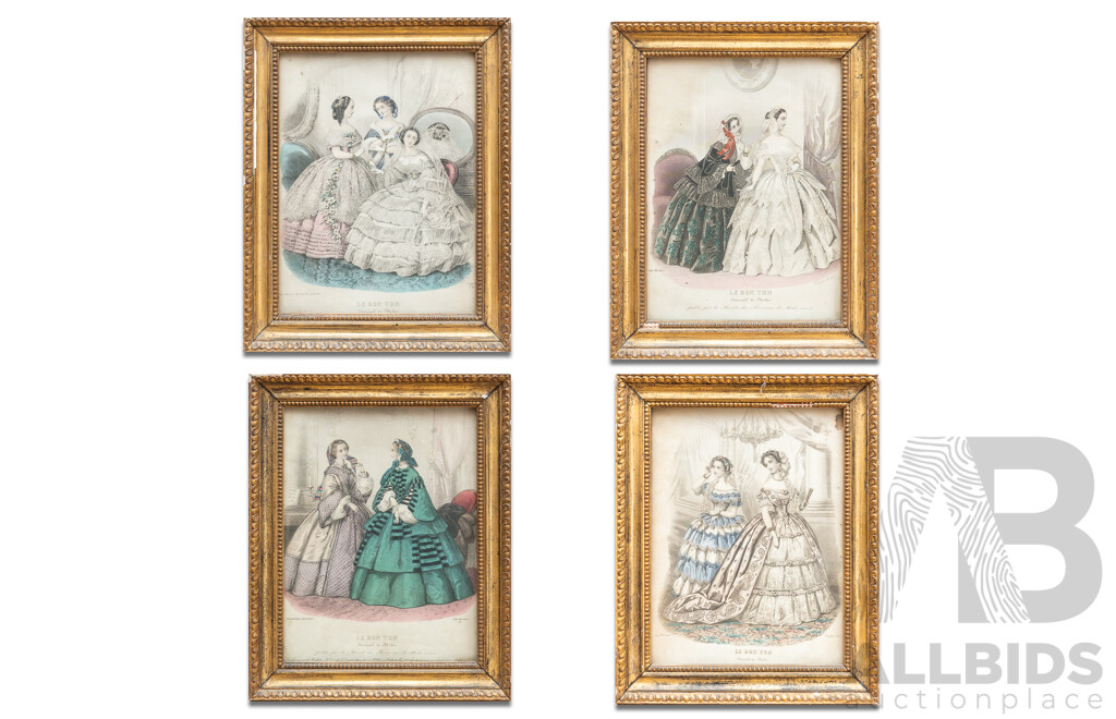 Illman Brothers, (Late 18th/Early 19th Century, Americans), 'Le Bon Ton' Quartet, Antique Steel Engraving Prints, 28.5 x 23 cm (frames) (4)